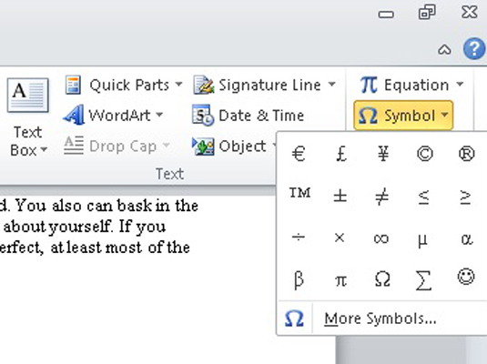 how to make the about symbol in word